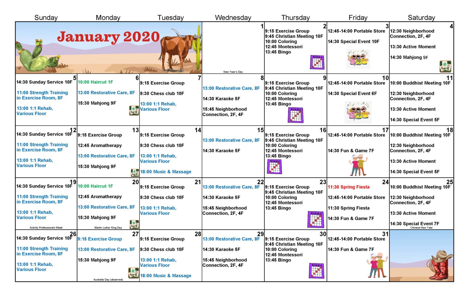 Senior Center Activities Calendar